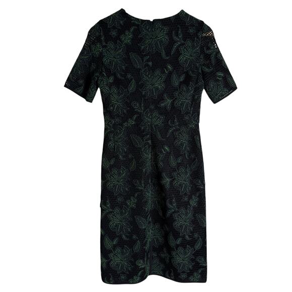 Tory Burch Blue Green Floral Lace Appliqué Fishnet Sheath Knee Length Dress 2 - Picture 15 of 16
